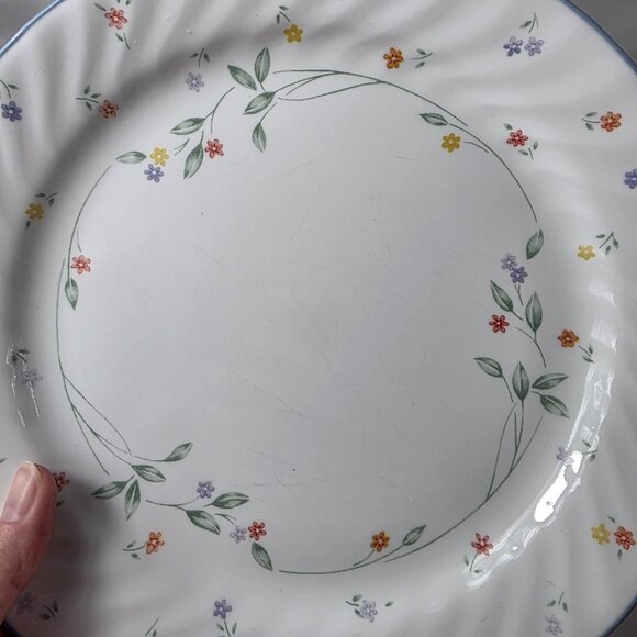 Corelle English Meadow Dinner Plate White Swirl Rim Blue Trim Multicolor Floral - Picture 12 of 14